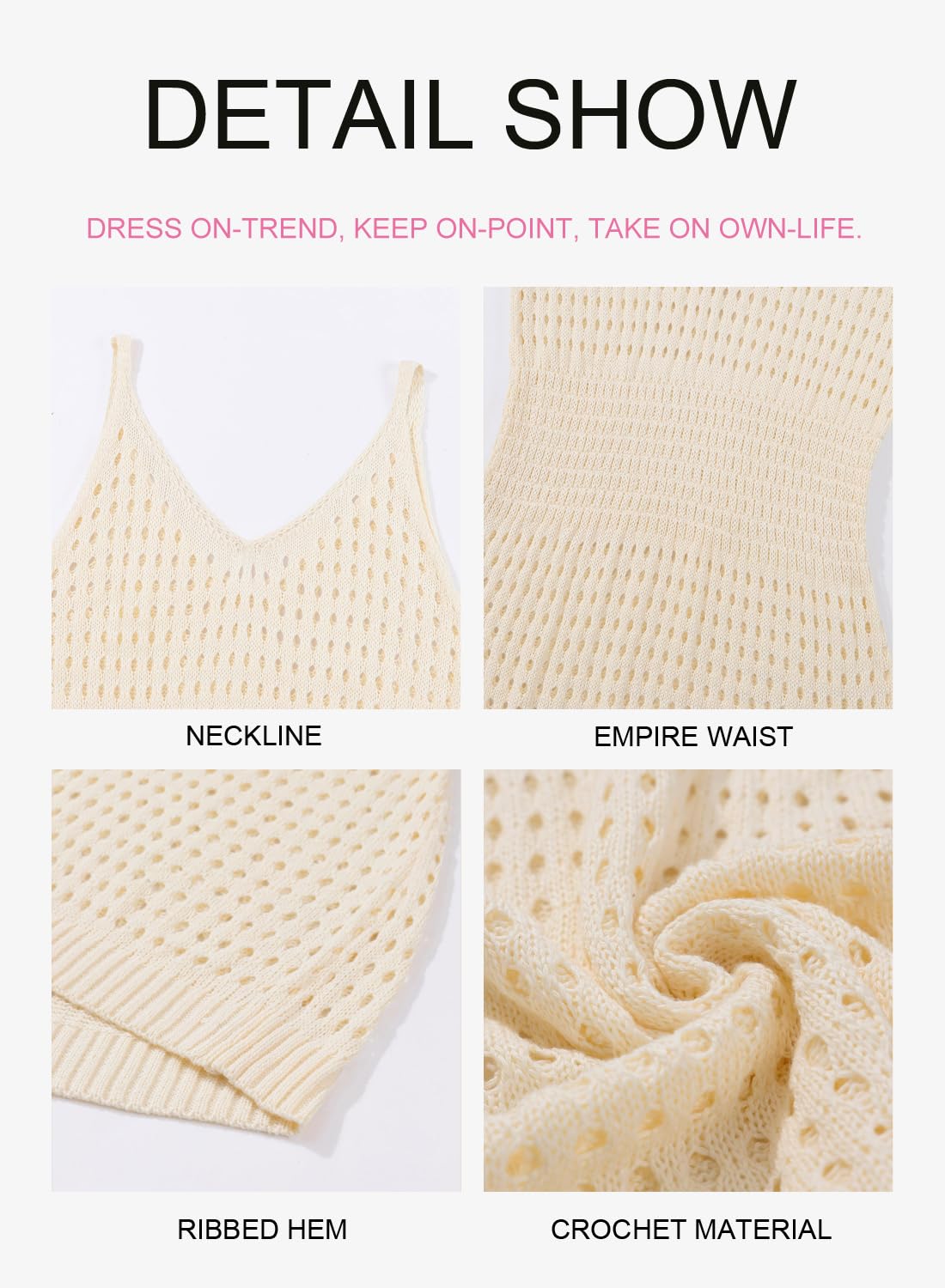 Dokotoo Women's Swimwear Cover Ups 2025 Summer Scoop Neck Sleeveless Bathing Suit Crochet Hollow Out Spaghetti Straps Cruise Resort Wear Outfits Beach Dresses for Women Apricot Medium