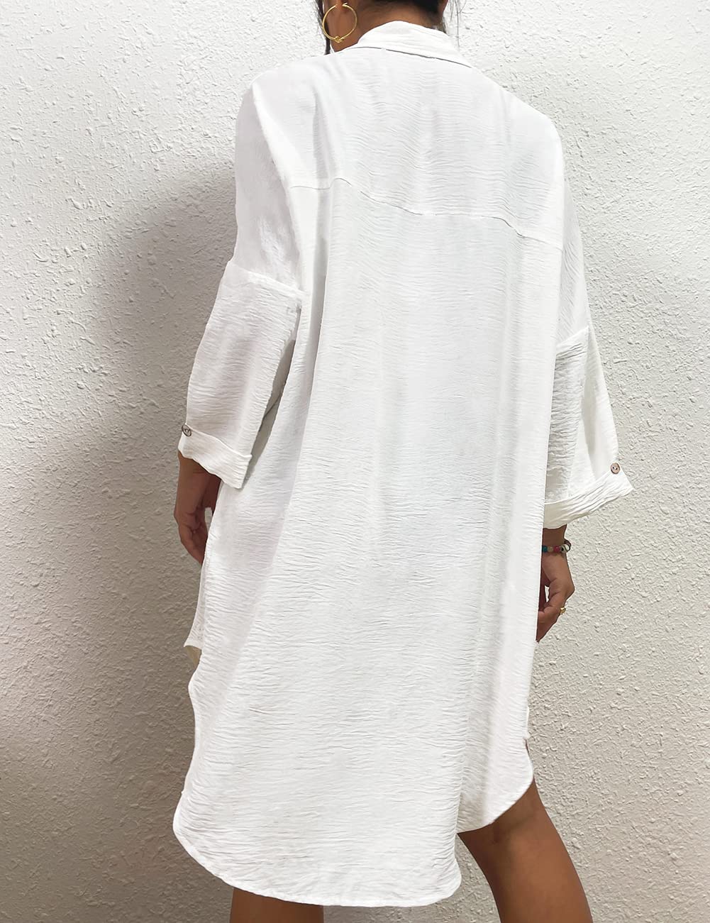 Bsubseach Womens Modern Swimsuit Cover Up Blouse Button Down Shirt Dresses Tops White M