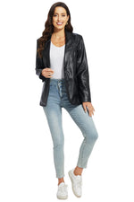 Load image into Gallery viewer, Fahsyee Women's Faux Leather Blazer Jacket Women, Black Motorcycle Jackets Moto Biker Coat Vegan Pleather Fashion M
