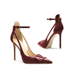 Load image into Gallery viewer, Qunvngutui Women's Pointed-Toe Bag-Toe Strappy V Buckle High-Heeled Shoes Sexy Stiletto Pumps Wine Red Patent Leather US7.5
