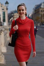 Load image into Gallery viewer, v28 Sweater Dress for Women Ribbed Knit Fitted midi Sexy Fall Winter Bodycon Cowl Neck Dresses (M,Red)
