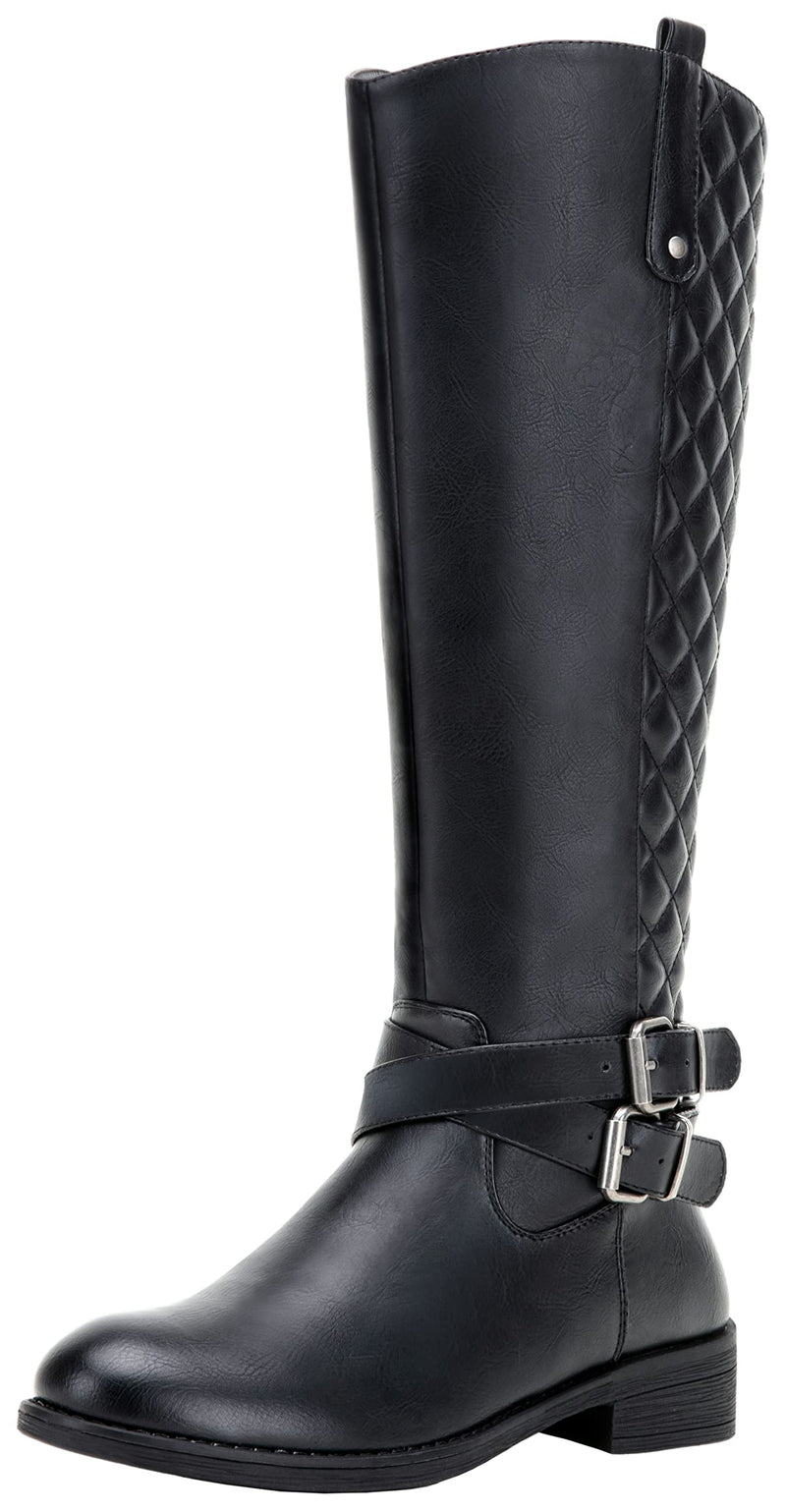 Vepose Women's Knee High Boots, Tall Riding Boots Low Heel with Wide Calf and Extra Wide Width, 949W - Black, Size 6.5W US - Buckle and Inside Zip (CJY949W Black 06.5)