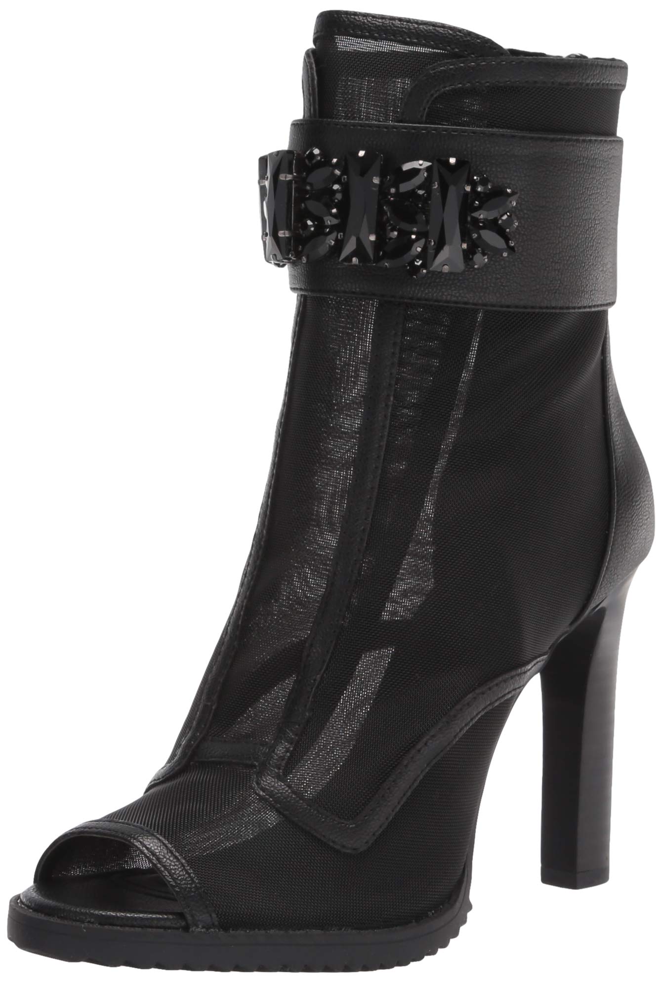 Karl Lagerfeld Paris Women's Blayze Peep Toe Heeled Fashion Bootie with Stud Embellishments Ankle Boot, Black, 8.5