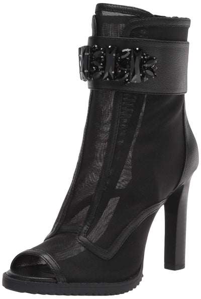 Karl Lagerfeld Paris Women's Blayze Peep Toe Heeled Fashion Bootie with Stud Embellishments Ankle Boot, Black, 8.5