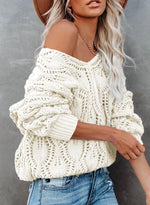 Load image into Gallery viewer, Dokotoo Women's Sweaters V Neck Crochet Hollow Out Lightweight Oversized Pullover Sweaters 2025 Trendy Casual Womens Tops Outfits White
