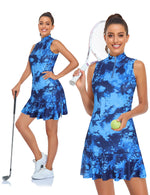 Load image into Gallery viewer, Golf Dresses,Cucuchy Workout Dress for Women Ladies Tennis Apparel Casual Polo Crew Neckline Summer Tank Dresses Cool Flattering Plrated Zip Up Clothes Tie Dye Royal Blue S

