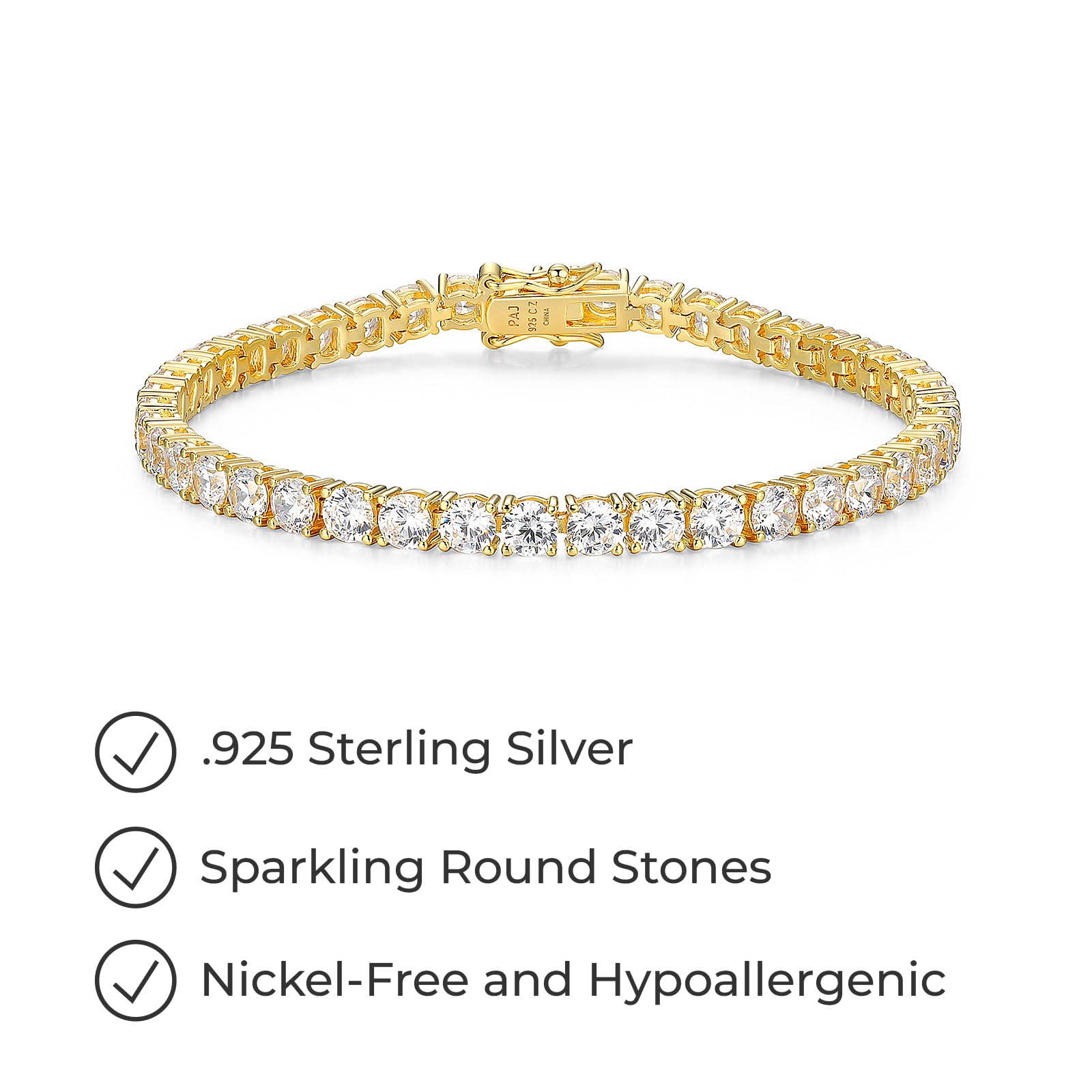 Amazon Essentials Yellow Gold Plated Sterling Silver Round Cut Cubic Zirconia Tennis Bracelet (4mm), 7" (previously Amazon Collection)