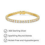 Load image into Gallery viewer, Amazon Essentials Yellow Gold Plated Sterling Silver Round Cut Cubic Zirconia Tennis Bracelet (4mm), 7&quot; (previously Amazon Collection)

