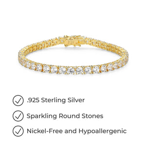 Amazon Essentials Yellow Gold Plated Sterling Silver Round Cut Cubic Zirconia Tennis Bracelet (4mm), 7" (previously Amazon Collection)