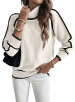 Load image into Gallery viewer, EVALESS Fall Sweaters for Women Trendy 2025 Cute Cozy Turtleneck Long Sleeve Colorblock Knitted Pullover Tops White L
