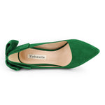 Load image into Gallery viewer, Zzheels Women's Bow High Heels Closed Toe Heels with Bow Chunky Heels Bridal Wedding Shoes Green Suede US6
