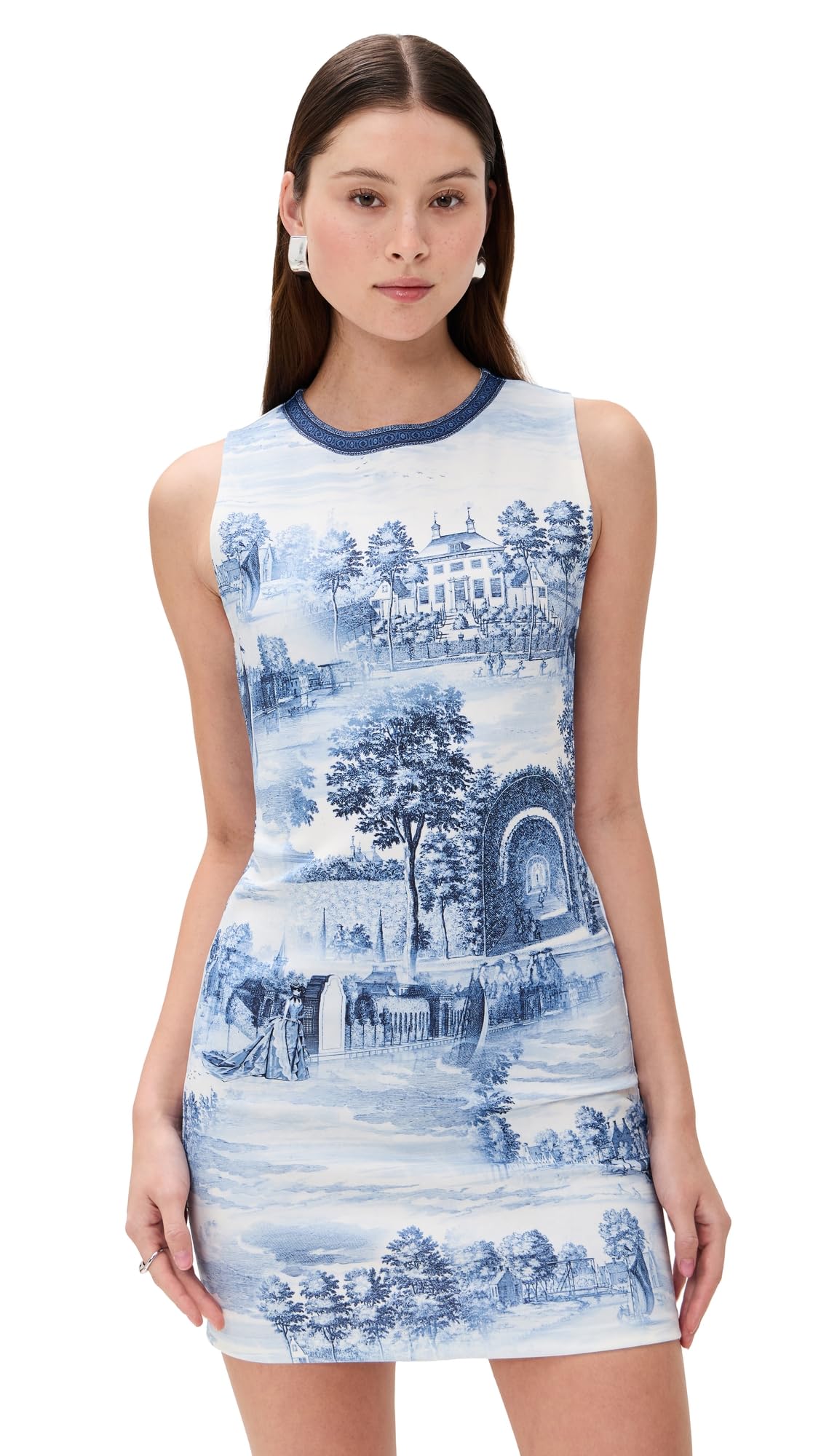 alice + olivia Women's Wynell Fitted Mini Dress, Chateau, Blue, Print, 6