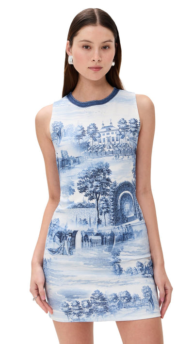 alice + olivia Women's Wynell Fitted Mini Dress, Chateau, Blue, Print, 6