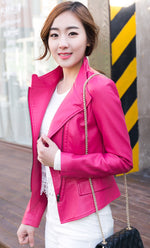 Load image into Gallery viewer, chouyatou Women's Stylish Oblique Zip Slim Faux Leather Biker Outerwear Jacket (Medium, Rose)
