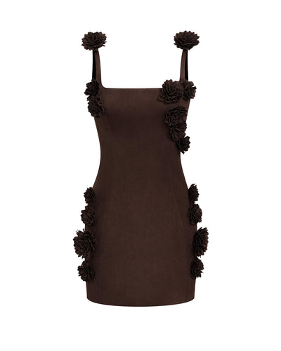JW PEI Women's Elaina Pink Rosette Applique Mini Dress - Chocolate Brown