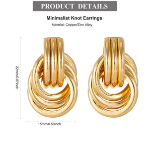 Chunky Gold Drop Earrings for Women - Minimalist Knot Earrings, Trendy Geometric Dangle Statement Earring Jewelry
