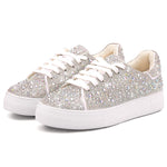 Load image into Gallery viewer, Suokdil Sparkle Rhinestone Sneakers for Women - Bling Fashion Bedazzled Platform Tennis Shoes - White Glitter, Sequin Wedding and Party Shoes
