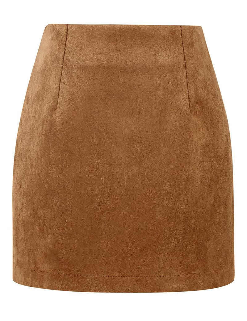 IDEALSANXUN Brown Suede Skirts for Women 2025 Fall Winter Fashion Outfits Corduroy Velvet High Waisted Bodycon Pencil Short Mini Skirt Casual Business Work Clothes(Suede Brown, M)