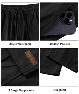 Comdecevis Men's Casual Cargo Pants Workout Joggers Stretch Sweatpants Hiking Drawstring Tactical Pants with Multi Pockets Black