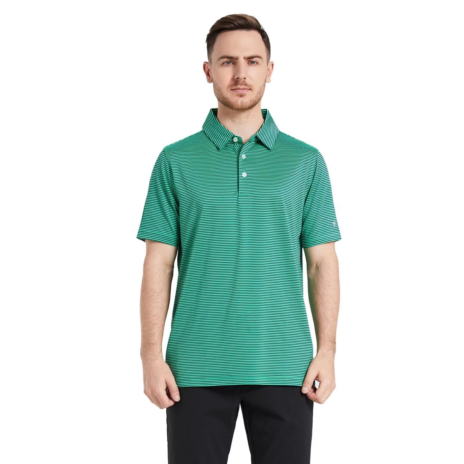 Golf Shirts for Men Dry Fit Moisture Wicking Casual Sport Short Sleeve Mens Golf Polo Shirts Green Stripe