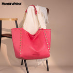 Load image into Gallery viewer, Montana West Oversized Tote Bag for Women Shoulder Travel Purse Hobo Bag with Chain Handle and Rivets Decoration MWC-2751HPK
