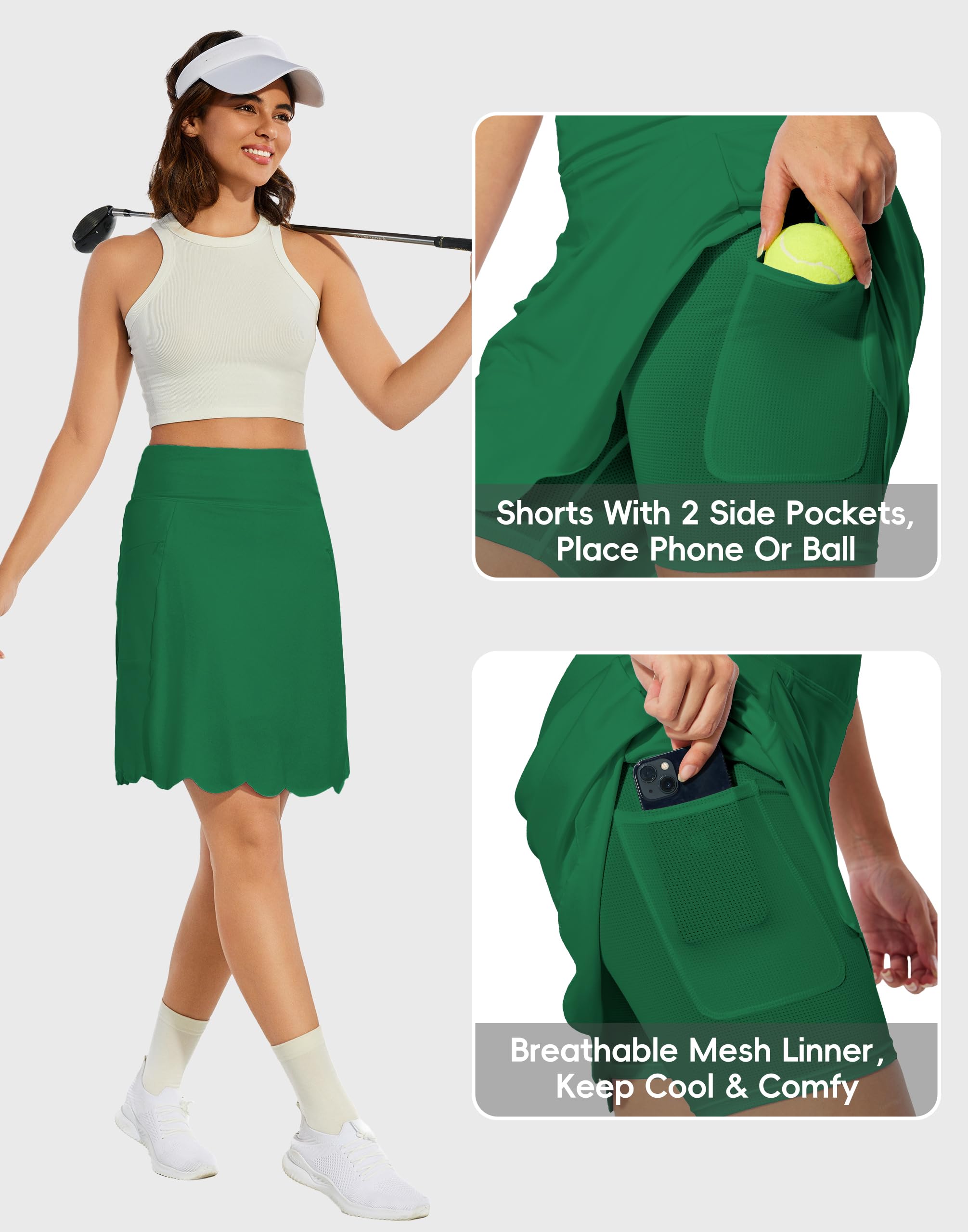 M MOTEEPI Skorts for Women Dressy Casual Knee Length Athletic Skirt Long Tennis Skirts for Women Golf Skort Tennis Apparel Green Skort L