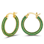 Load image into Gallery viewer, 925 Sterling Silver Post Hoop Earrings for Women Gilrs Green Cubic Zirconia 14K Gold Plated Chunky Gold Hoop Earrings weinuo Jewelry
