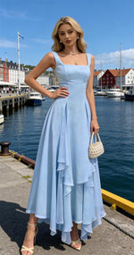 Load image into Gallery viewer, AoeYadtui Elegant Square Neck A-Line Midi Dress Flowy Chiffon Formal Evening Dress for Wedding Guest Bridesmaid Party Pink
