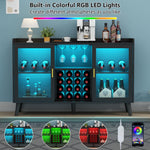 Load image into Gallery viewer, Loomie Wine Bar Cabinet with LED Light, Home Coffee Cabinet with Wine Rack and Glass Holder, Kitchen Buffet Sideboard W Storage Shelf, Freestanding Liquor Cabinet for Living Room, Dining Room (Black)
