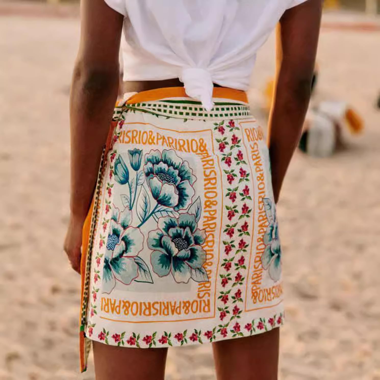 Talakeno Womens Summer Floral Wrap Short Skirt Tie Side High Waist A Line Beach Vacation Boho Mini Skirt(Multicolor,L)