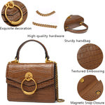 Load image into Gallery viewer, FEIMINA Croc Embossed Top Handle Handbag for Women Leather Mini Crossbody Purse with Gold Chain Strap Ring Closure Evening Bag for Ladies Girls (7.3" L x 5.5" H, Brown)
