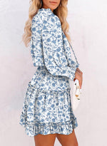 Load image into Gallery viewer, Dokotoo Fall Dresses for Women Casual Sexy Deep V Neck Ruffle Chiffon Floral Print Easter Dress Western Outfit Long Sleeve Elegant Empire Waist Flowy Mini Short Skirt Sun Dresses Party 2025 Medium
