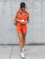 Load image into Gallery viewer, Yousify Women's Casual Sleeveless Short Rompers Summer Half Zip Lapel Collar Drawstring Knit One Piece Jumpsuit

