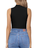 Load image into Gallery viewer, MANGOPOP Black Bodysuit Mock Neck Cutout Body Suit Sleeveless Tank Tops(Black,M)
