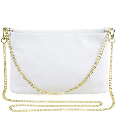 Dasein Italian Genuine Leather Handbag for Women Clutch Evening Bag Gold Chain Strap Shoulder Bag Crossbody Purse (White)