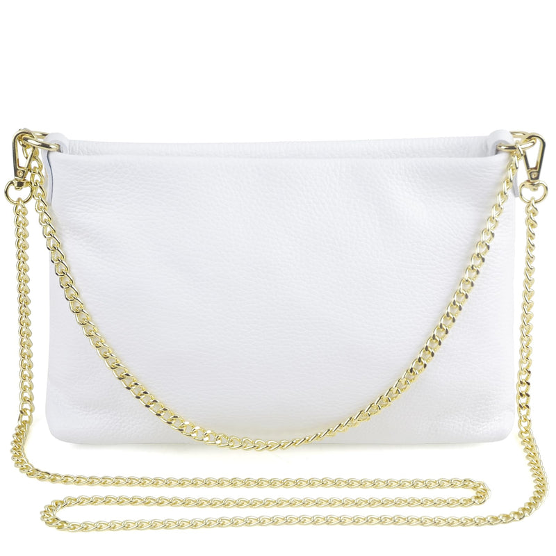 Dasein Italian Genuine Leather Handbag for Women Clutch Evening Bag Gold Chain Strap Shoulder Bag Crossbody Purse (White)
