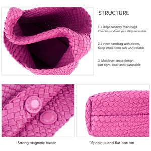 LMKIDS Women Vegan Leather Hand-Woven Tote Handbag Fashion Shoulder Top-handle Bag All-Match Underarm Bag with Purse (Rose Red)