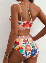 Load image into Gallery viewer, Herseas Women Bikini Sets One Shoulder Supportive Swimsuits Summer 2026 High Waisted Tummy Control 2 Piece Bathing Suits Fashionable Athletic Outfits Teen Girls Multicolor Floral X-Large
