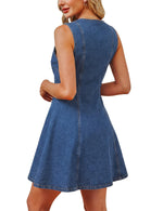Load image into Gallery viewer, Nitzana Women Denim Dress Jean Sleeveless Button Down A Line Mini Tank Casual Summer Babydoll Dresses with Pocket 2026 Trendy Western Outfits Blue Small
