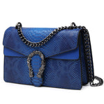 Load image into Gallery viewer, MYHOZEE Crossbody Bags for Women - Snake Printed Clutch Purses Leather Shoulder Bags Chain Strap Evening Handbags Blue

