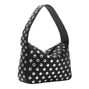 Studded Purses Y2k Shoulder Bag 90s Punk Women Small Shouder Purse Vegan Leather Designer Handbags Streetwear 2000s (Black,One Size)