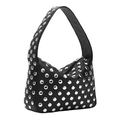 Studded Purses Y2k Shoulder Bag 90s Punk Women Small Shouder Purse Vegan Leather Designer Handbags Streetwear 2000s (Black,One Size)