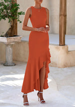 Load image into Gallery viewer, PRETTYGARDEN Wedding Guest Dresses for Women 2026 Summer Formal Gala Maxi Dress Ruffle Mermaid Cocktail Long Dresses(Brick Red,Large)
