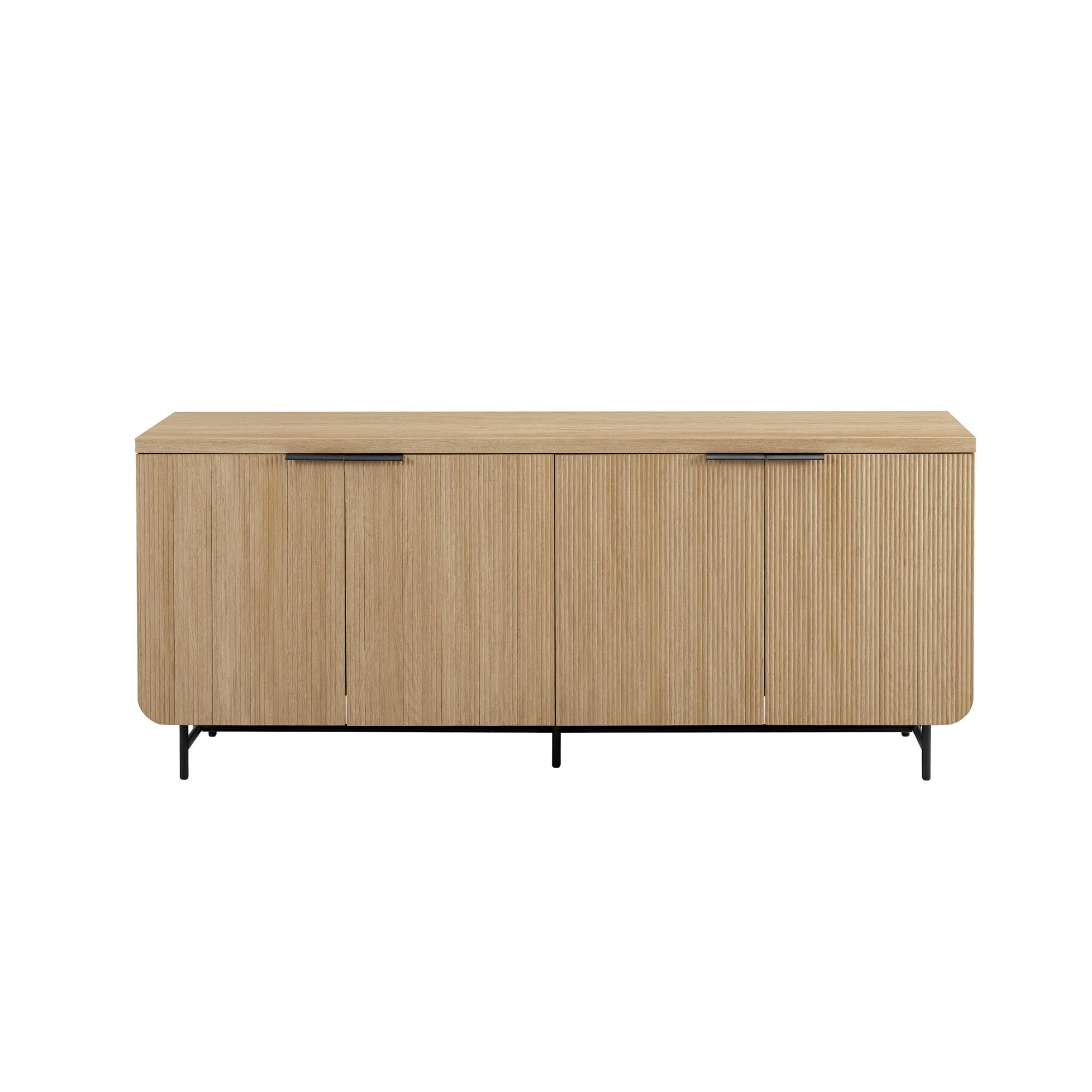 Walker Edison Modern Reema Scandinavian Fluted 4-Door Kitchen Storage Sideboard Buffet Cabinet Console, 69 Inch, Coastal Oak