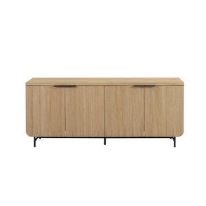 Walker Edison Modern Reema Scandinavian Fluted 4-Door Kitchen Storage Sideboard Buffet Cabinet Console, 69 Inch, Coastal Oak
