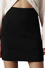 Load image into Gallery viewer, Ziqoty Women's Mini Skirt High Waist A-Line Stretch Knit Slim Fit Pencil Solid Skirts Cute Bow Front Skirt(Black-XS)
