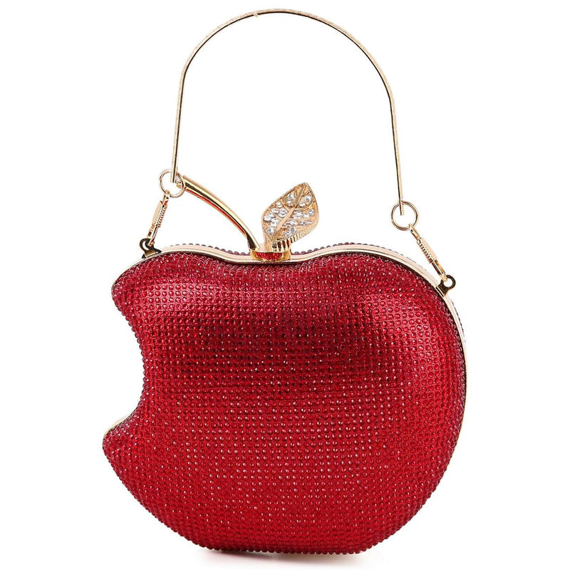 pearl&she Sparkly Apple Shape Clutch red hearts Rhinestone Mini Handbags Women Evening Bags Minaudiere Purses For Party.