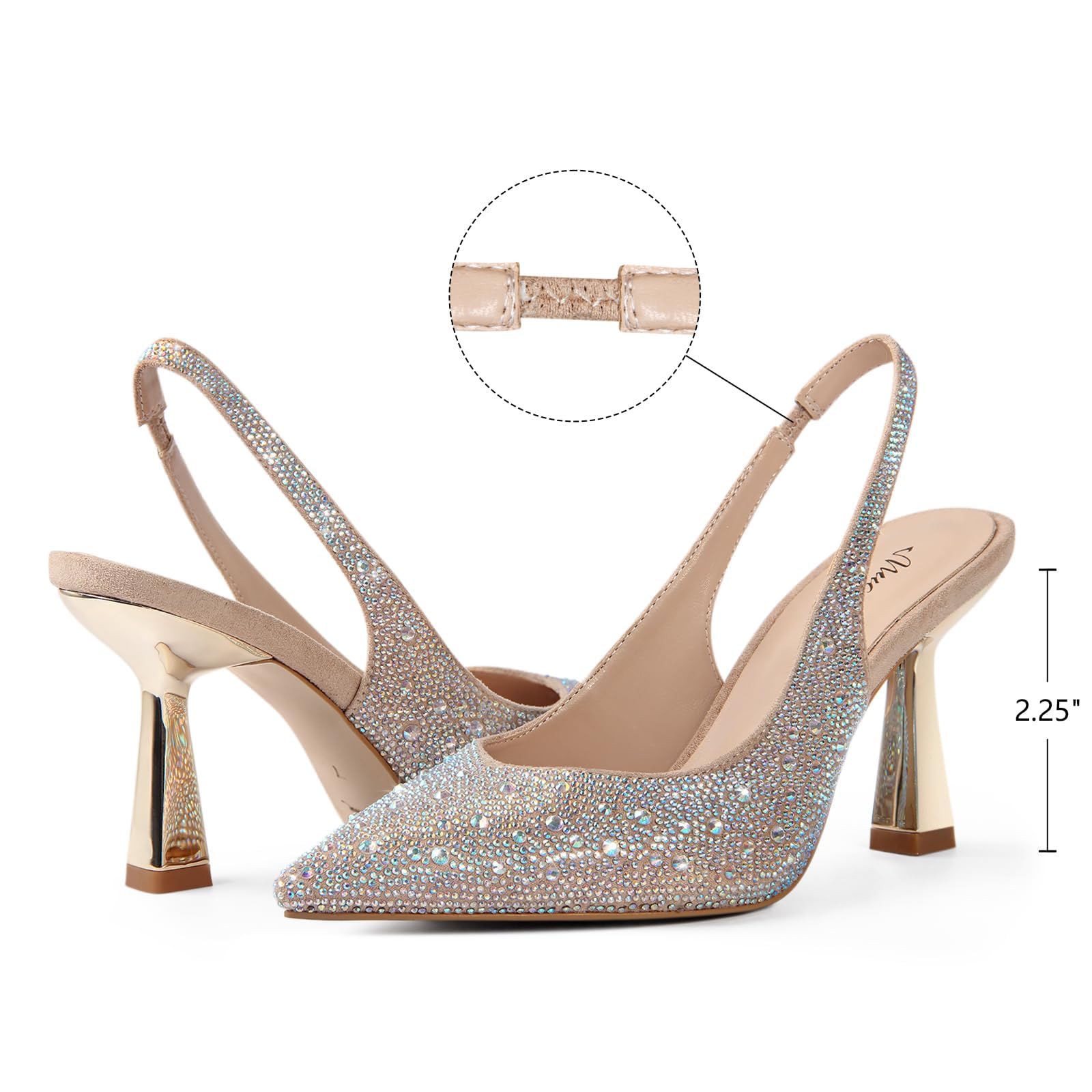 MUCCCUTE Heels for Women Slingback Kitten Heels Closed Toe Glitter Rhinestone Women's Pumps Stiletto Bridal Sandals for Wedding Prom Dating