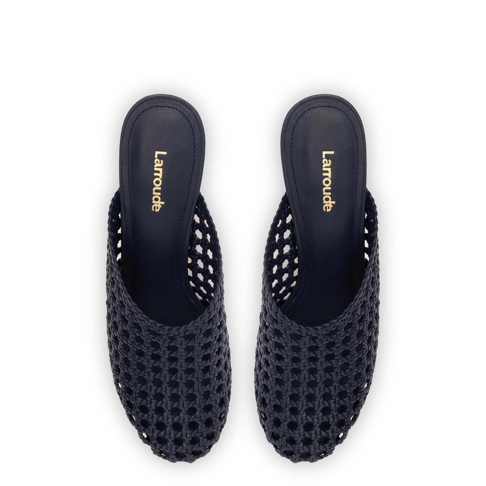 Larroudé, Dew Drop Macrame Mule In Navy Leather, 10, Navy