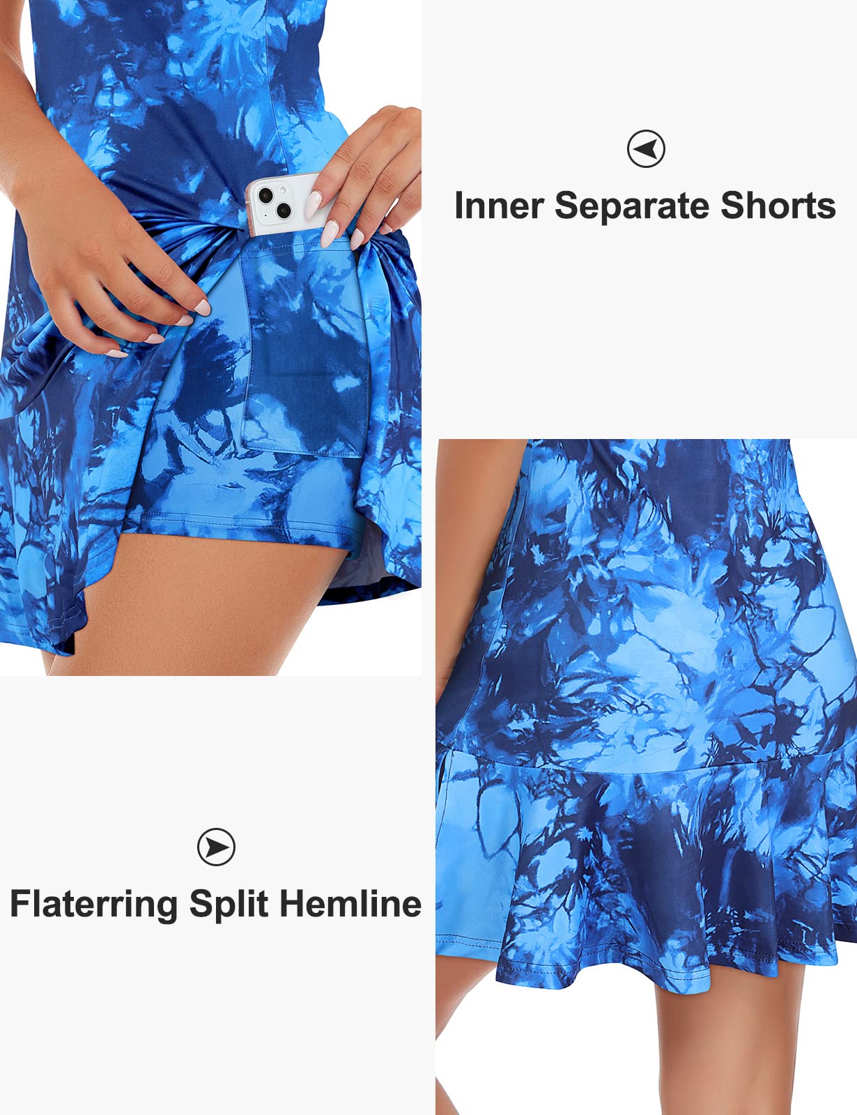 Golf Dresses,Cucuchy Workout Dress for Women Ladies Tennis Apparel Casual Polo Crew Neckline Summer Tank Dresses Cool Flattering Plrated Zip Up Clothes Tie Dye Royal Blue S